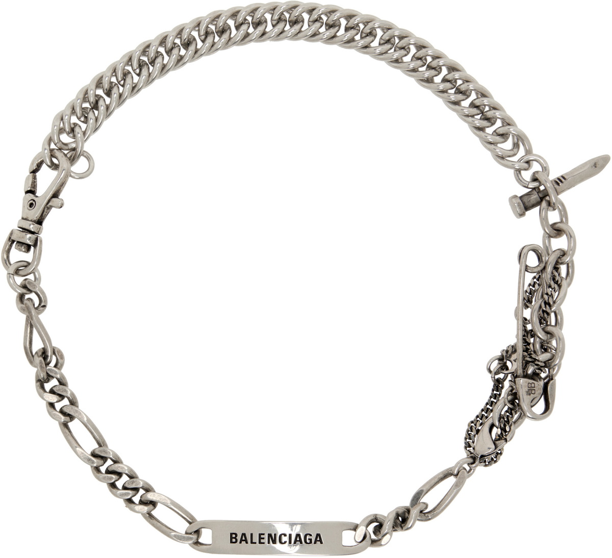 Balenciaga Silver Tags Carabiner Necklace Balenciaga