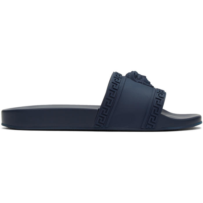 Photo: Versace Navy Medusa Slide Sandals