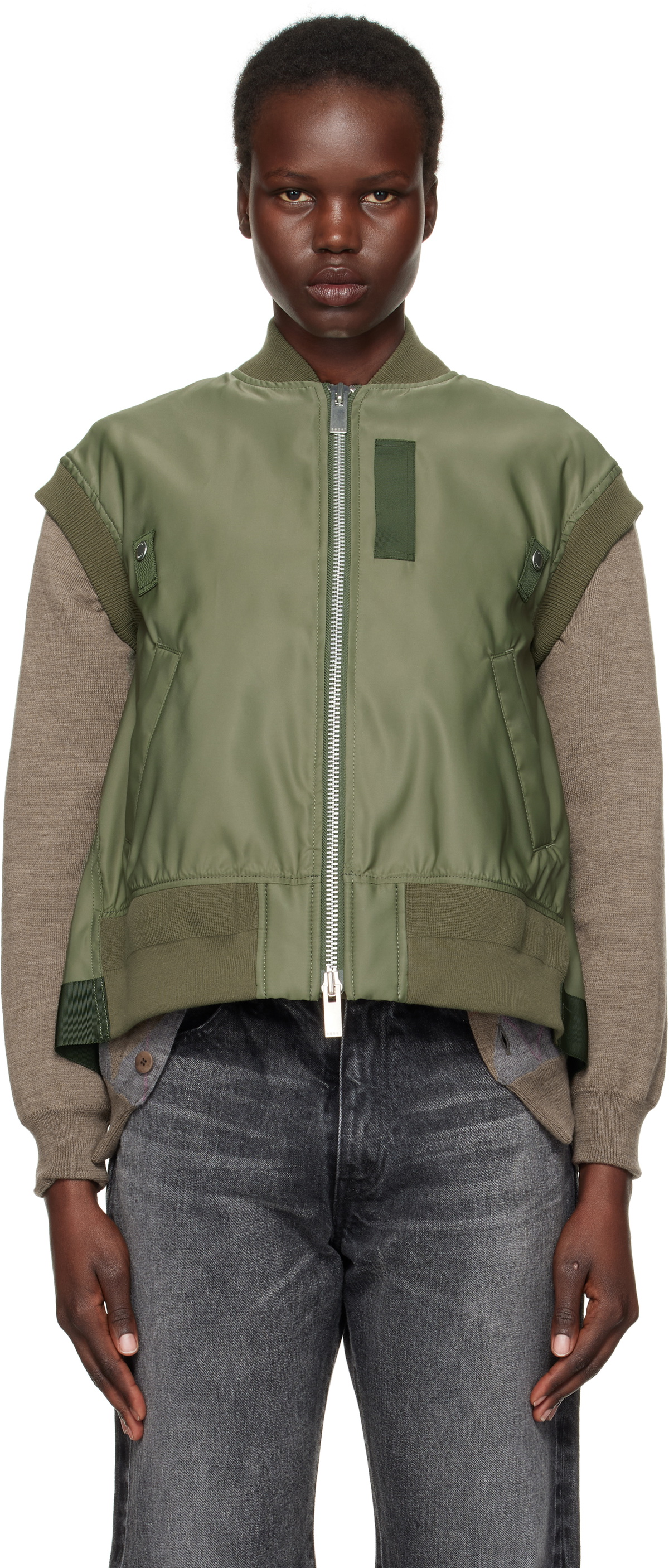 sacai Khaki Nylon Twill Vest Sacai