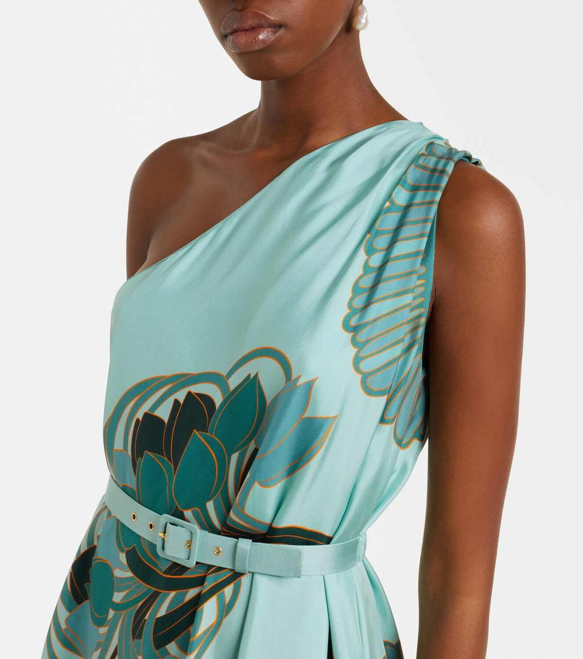 La DoubleJ Roy printed one-shoulder silk maxi dress