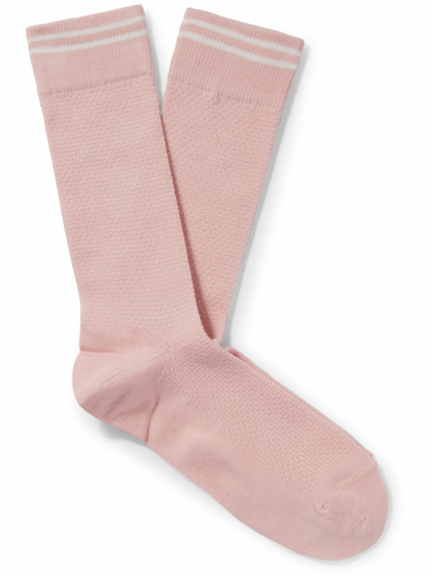 Photo: Mr P. - Honeycomb-Knit Striped Cotton-Blend Socks