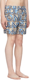 Burberry Blue Logo & Check Print Swim Shorts