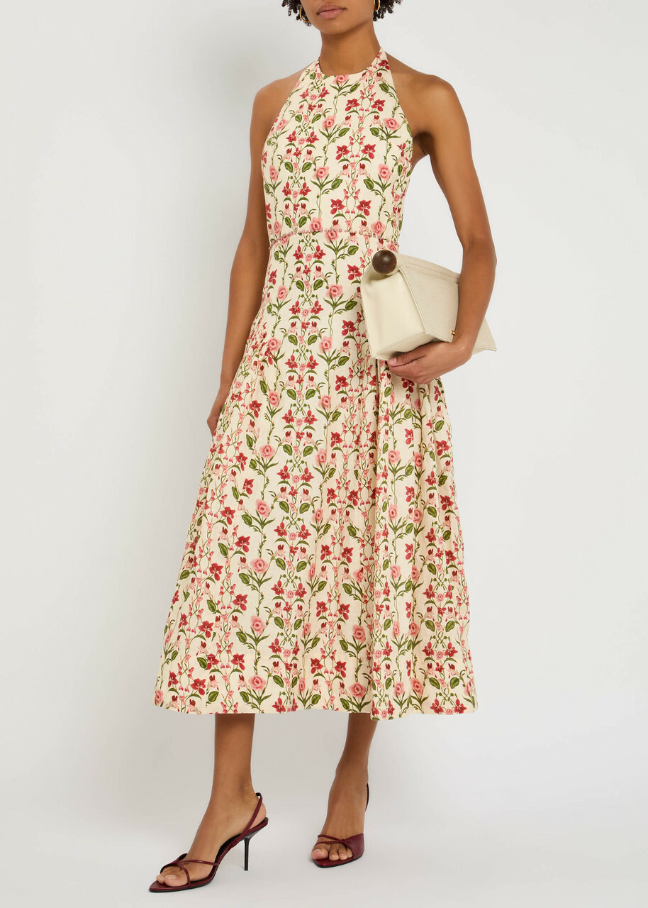 Agua BY Agua Bendita Balsa Canna Floral-print Linen Midi Dress Multicoloured