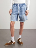 Satoshi Nakamoto - Straight-Leg Fringed Padded Denim Shorts - Blue
