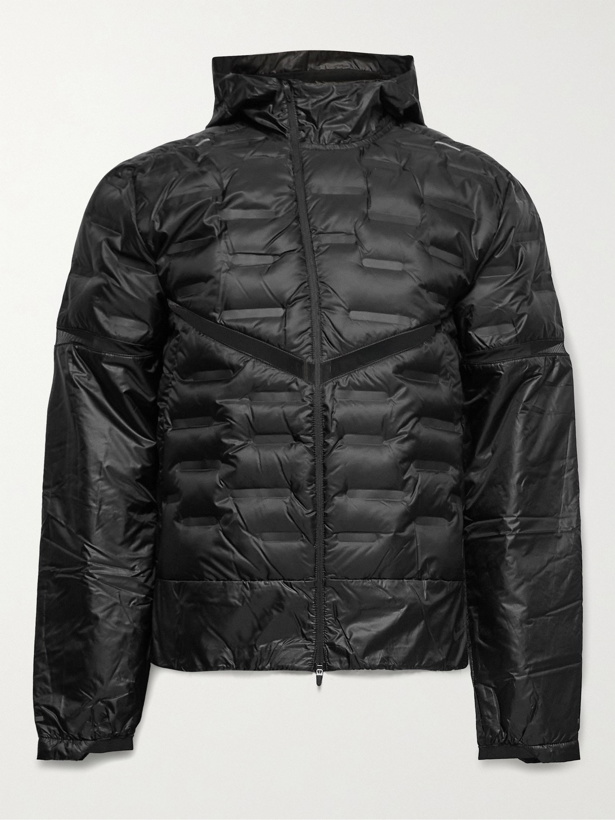 Photo: Nike Running - AeroLoft Mesh-Panelled Quilted Shell Hooded Jacket - Black