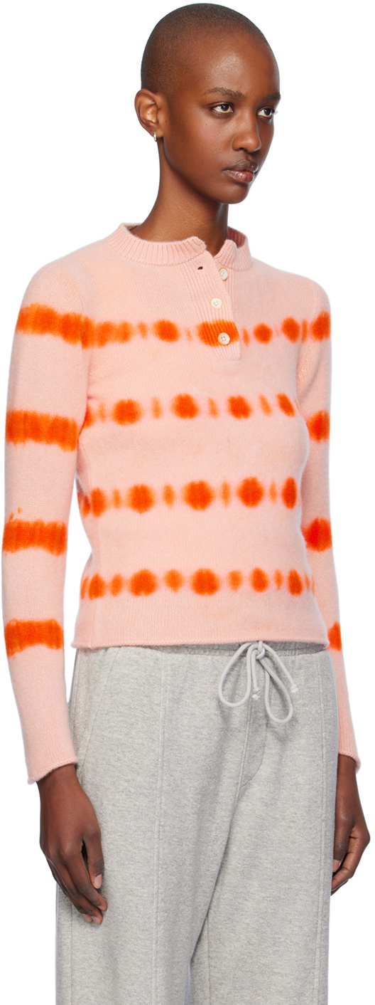 The Elder Statesman Pink Rave Henley Sweater