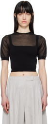 AMOMENTO Black Sheer Cropped Knit Sweater