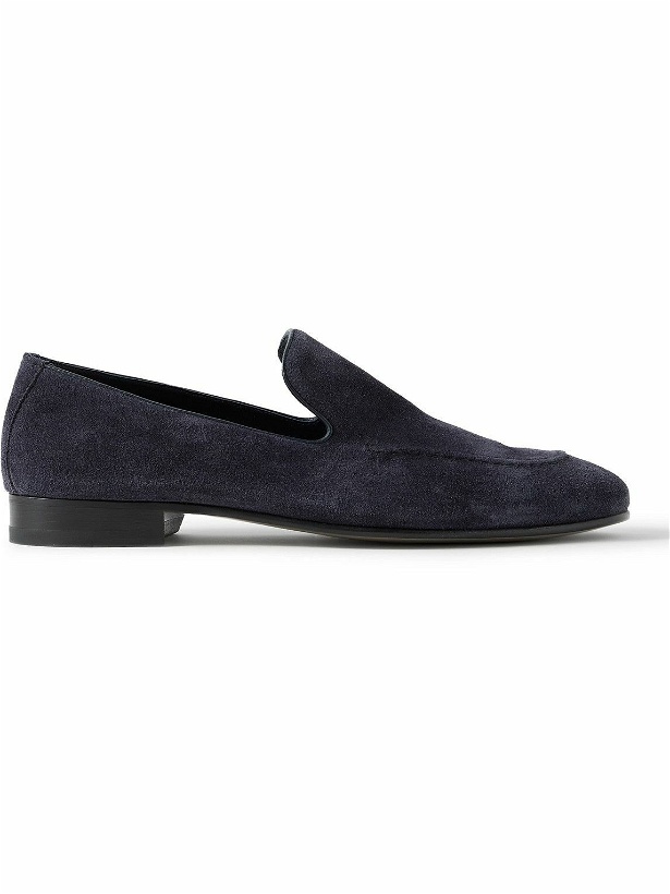 Photo: Manolo Blahnik - Truro Leather-Trimmed Suede Loafers - Blue