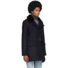 Yves Salomon Navy Down Wool Trench Coat