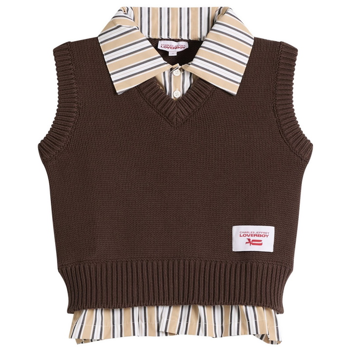 Photo: Charles Jeffrey Loverboy Women's Smart Cropped Vest in Brown/Beige Stripe