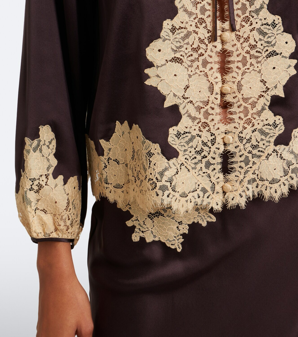 Dôen Lucine lace-trimmed silk satin blouse