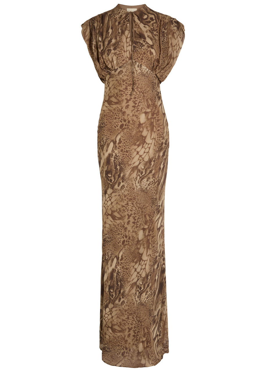 DE LA Vali Ceres Leopard-print Chiffon Maxi Dress Brown