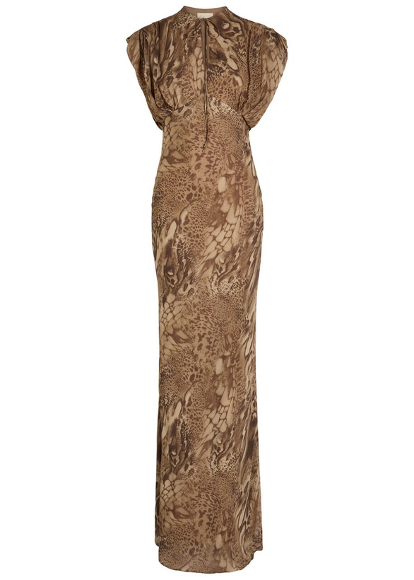 Photo: DE LA Vali Ceres Leopard-print Chiffon Maxi Dress Brown