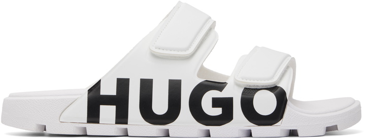 Photo: Hugo White Double Touch-Closure Straps Logo Sandals