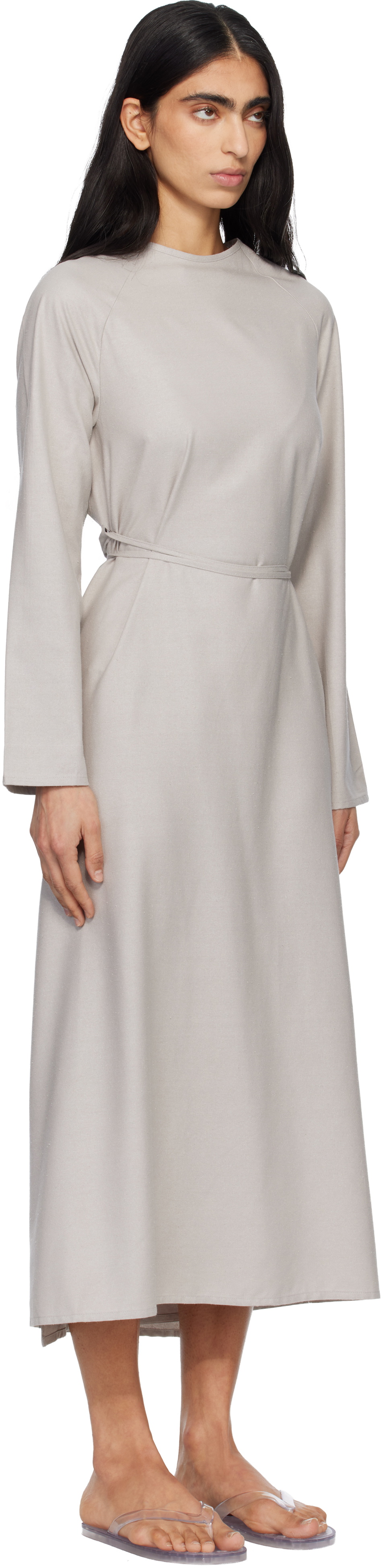 Baserange Taupe Long Sleeve Apron Maxi Dress