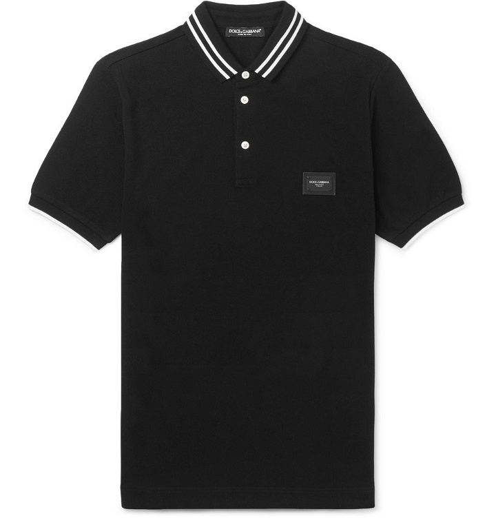 Photo: Dolce & Gabbana - Slim-Fit Contrast-Tipped Cotton-Piqué Polo Shirt - Men - Black