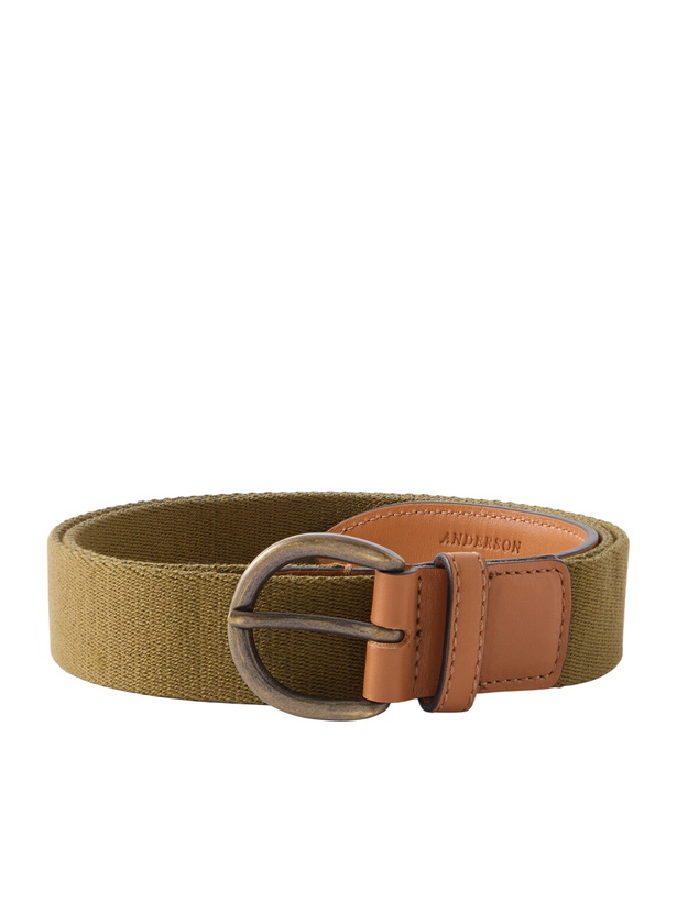 Photo: Anderson & Sheppard - 3.5cm Leather-Trimmed Woven Belt - Green