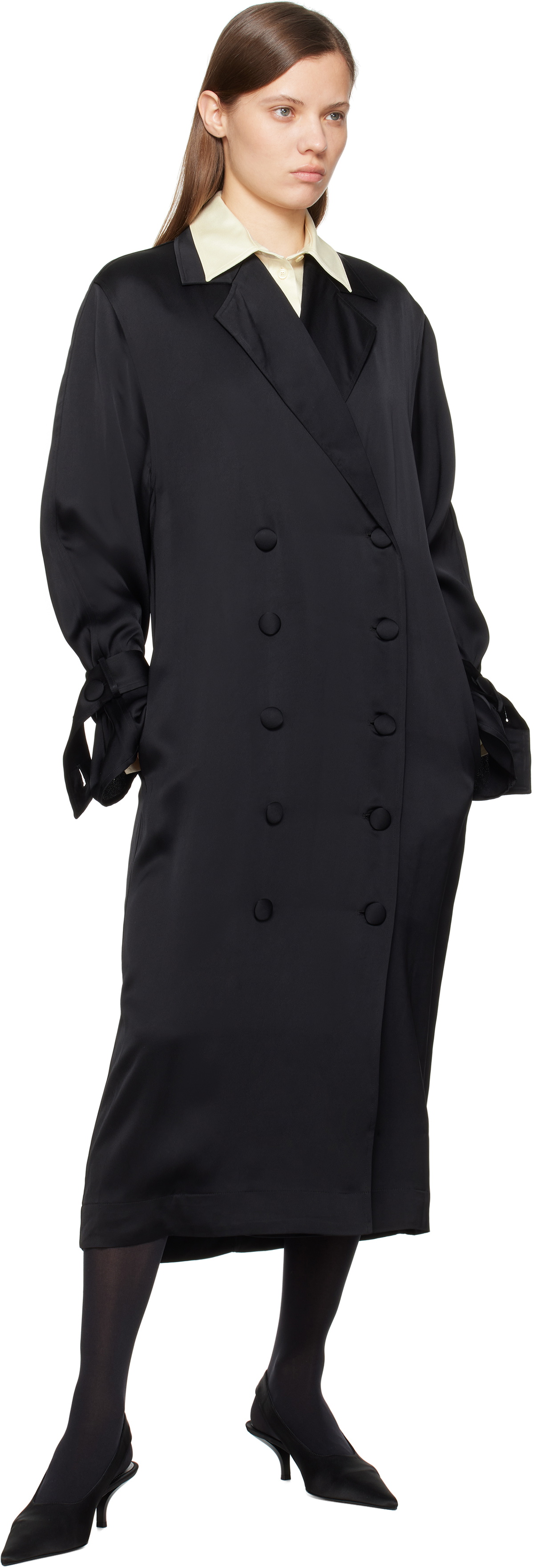 TOTEME Black Satin Trench Maxi Dress Toteme