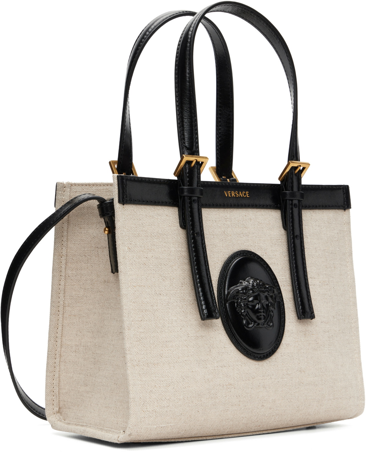 Versace Beige & Black Rivière Mini Canvas Tote
