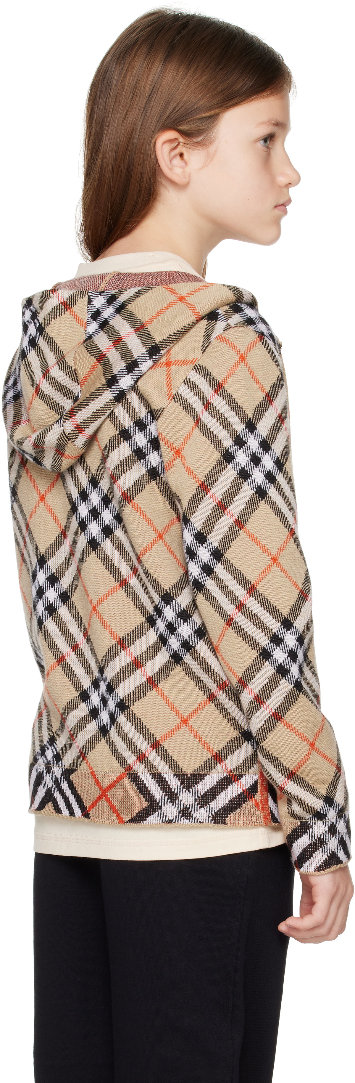 Burberry Kids Beige Check Wool Zip Hoodie Burberry
