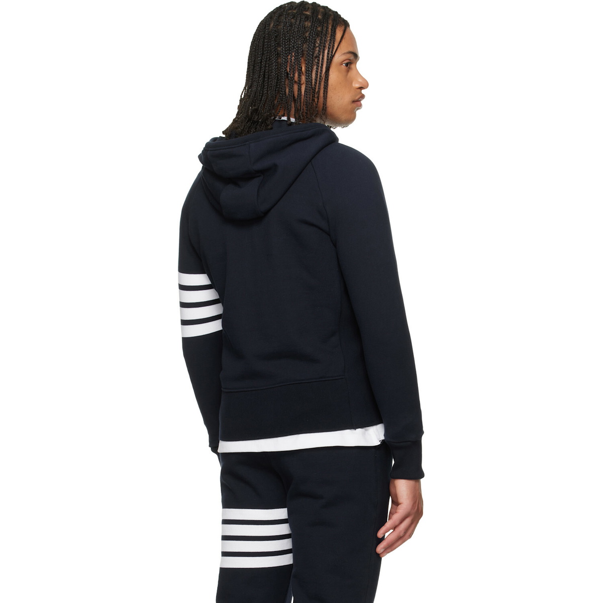 Thom Browne Navy Classic Loopback 4-Bar Zip-Up Hoodie