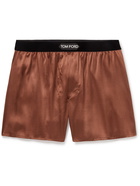 TOM FORD - Velvet-Trimmed Stretch-Silk Satin Boxer Briefs - Brown