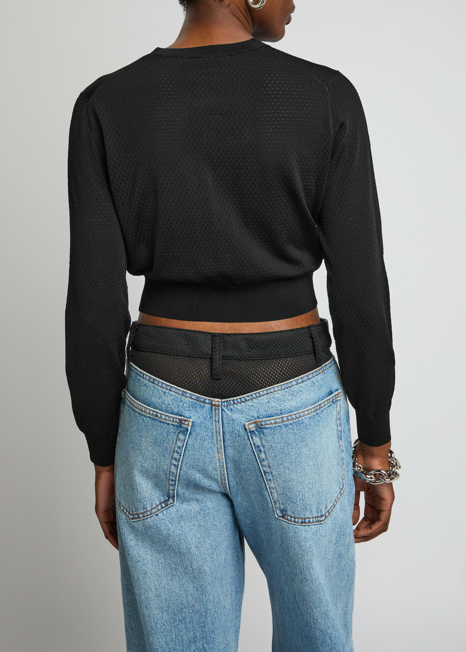 Alexanderwang.t Logo Cropped Perforated Jersey Cardigan Black