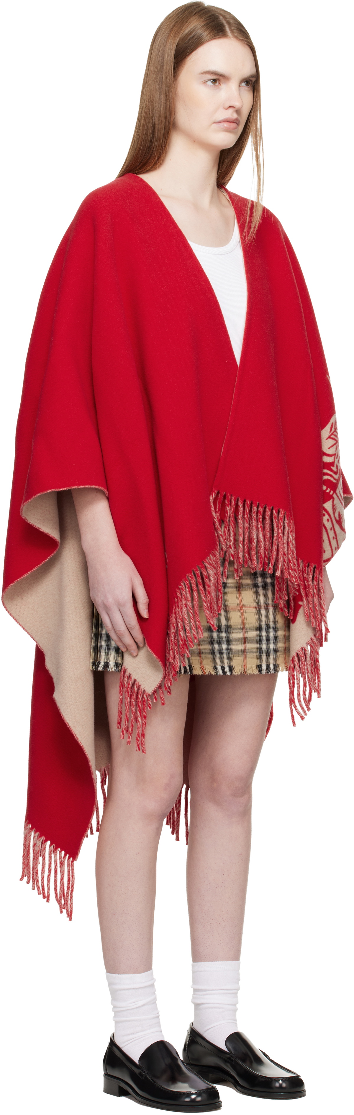 Burberry Red EKD Wool Cashmere Cape