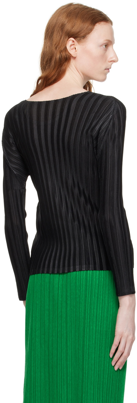 Pleats Please Issey Miyake Black Rib Pleats Long Sleeve T-Shirt