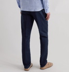 Brunello Cucinelli - Slim-Fit Pleated Cotton and Linen-Blend Drawstring Trousers - Blue