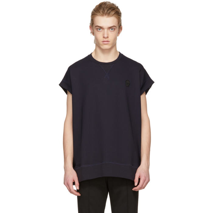 Photo: Alexander McQueen Blue Skull Cut-Off T-Shirt 