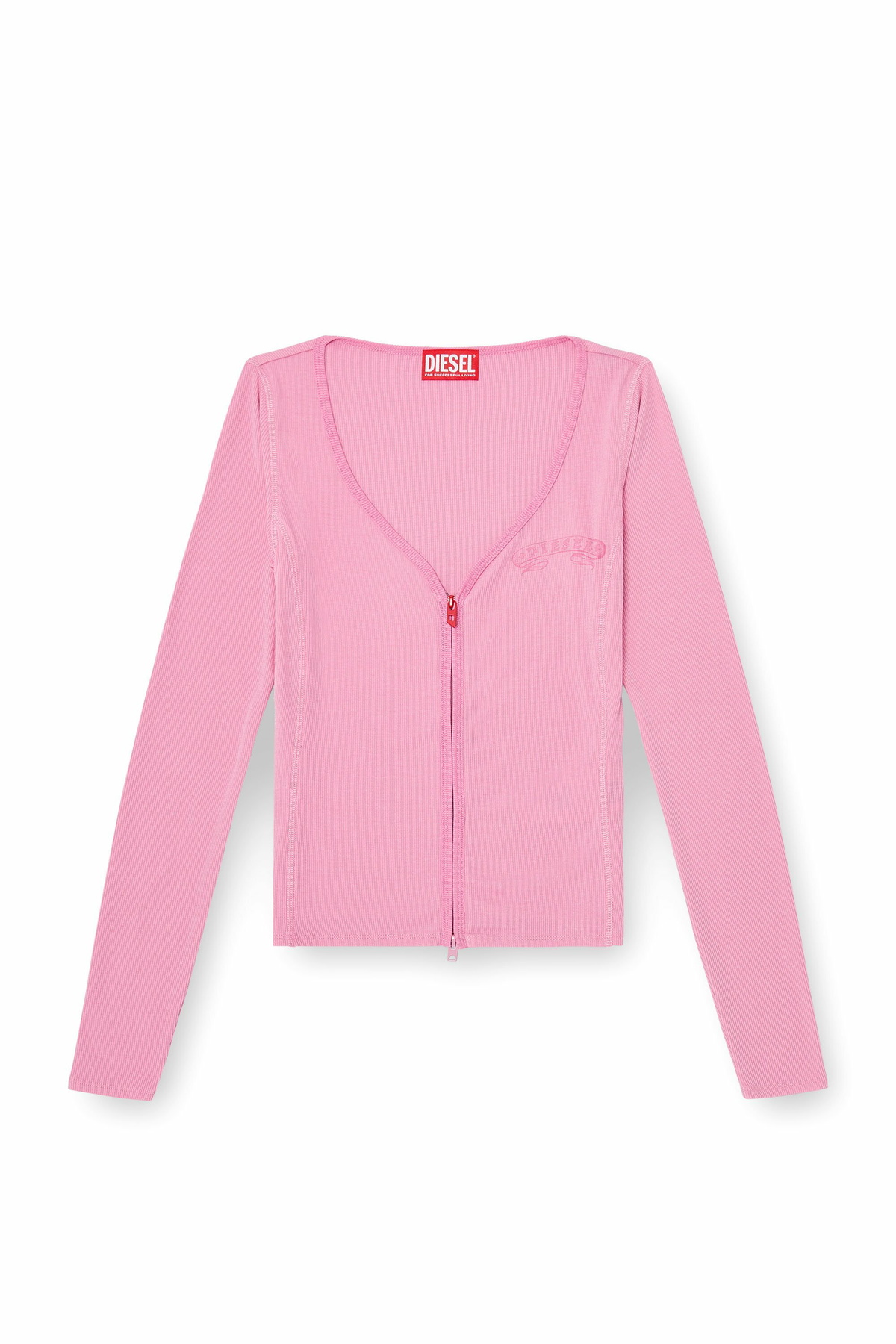 Diesel Slim V-neck lyocell top with zip - Tops Womens in Pink