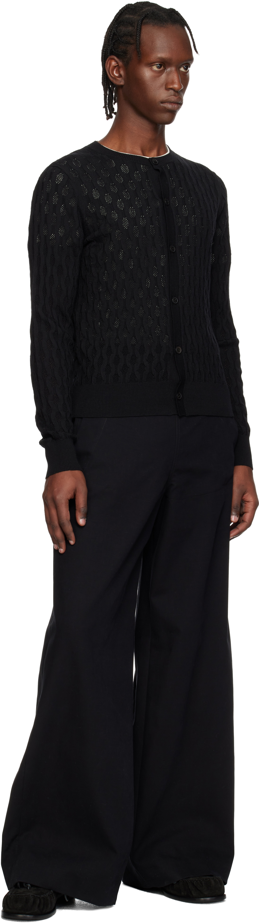 Dries Van Noten Black Open-Knit Cardigan