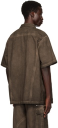 Han Kjobenhavn Brown Washed Loose Logo Denim Shirt