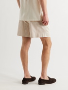 Stòffa - Pleated Organic Cotton-Blend Twill Drawstring Shorts - Neutrals