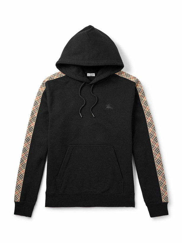Photo: Burberry - Checked Logo-Embroidered Cotton-Jersey Hoodie - Black