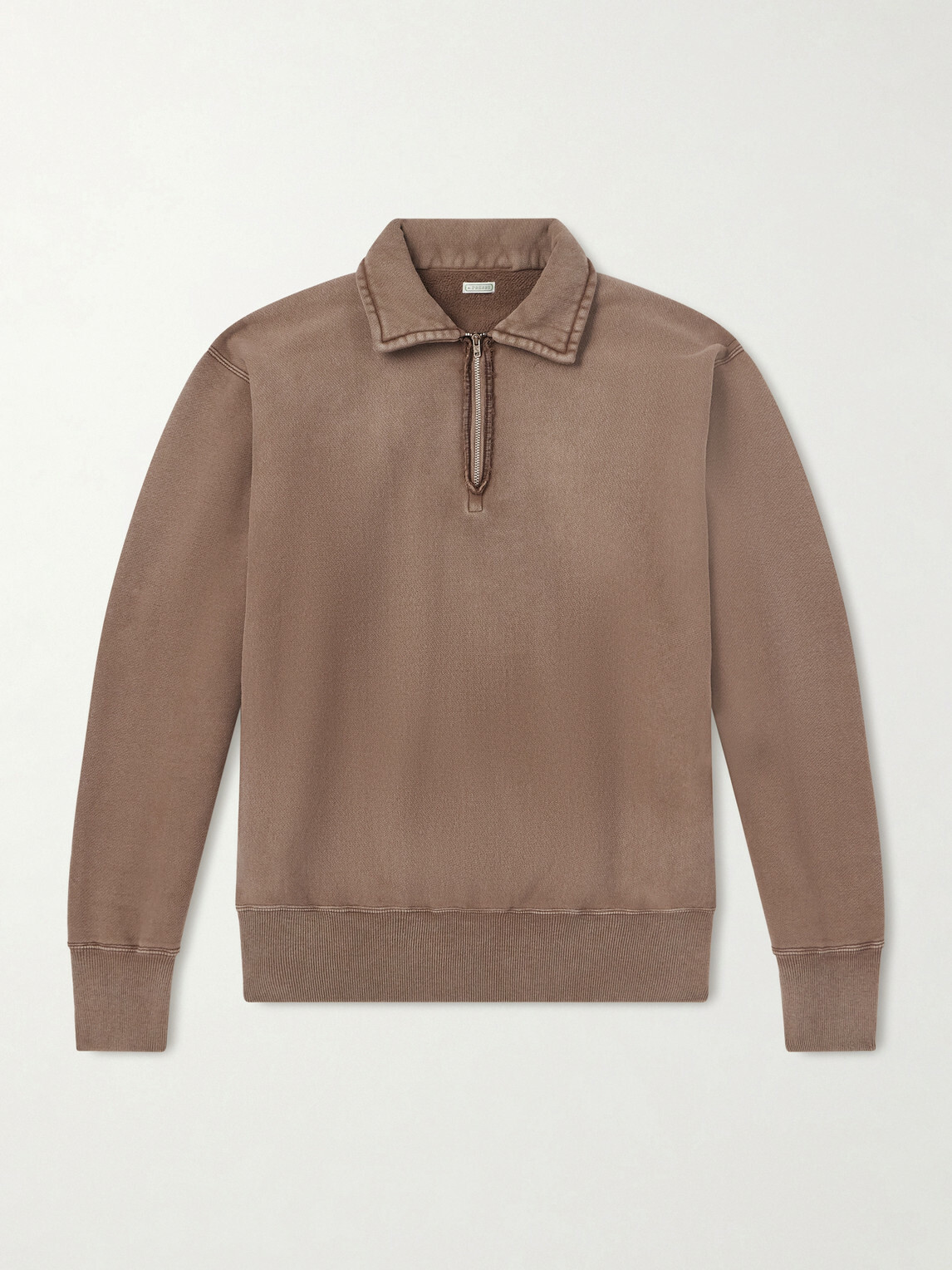 A.PRESSE - Half-Zip Cotton-Jersey Sweatshirt - Brown
