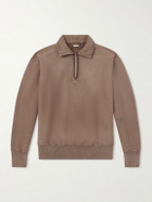 A.PRESSE - Half-Zip Cotton-Jersey Sweatshirt - Brown