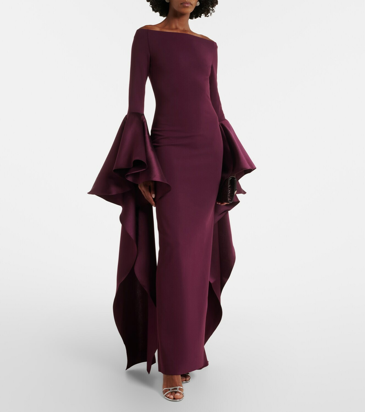 Solace London Astria off-shoulder satin-trimmed gown