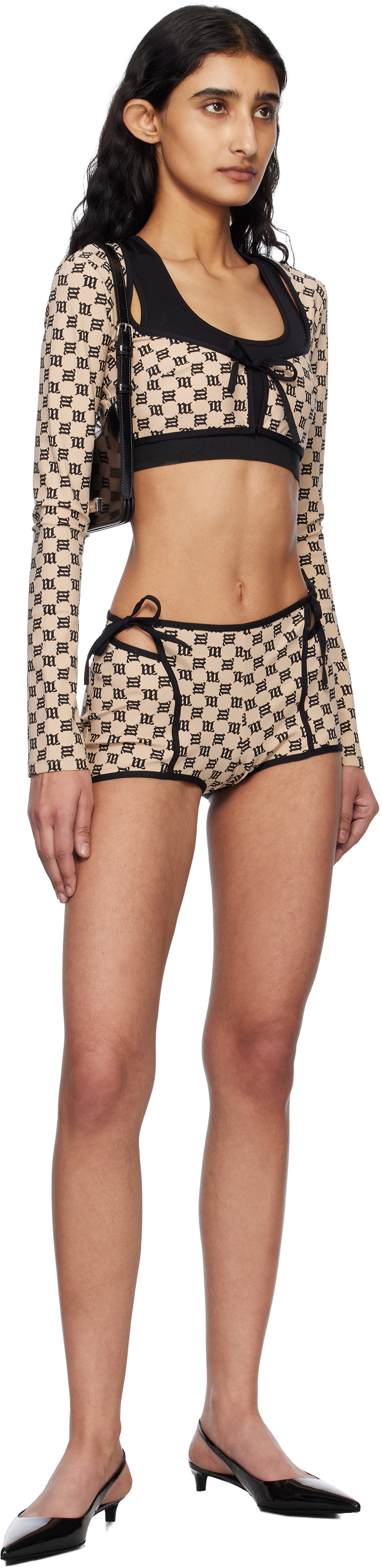 MISBHV Beige & Black Monogram Coquette Shorts