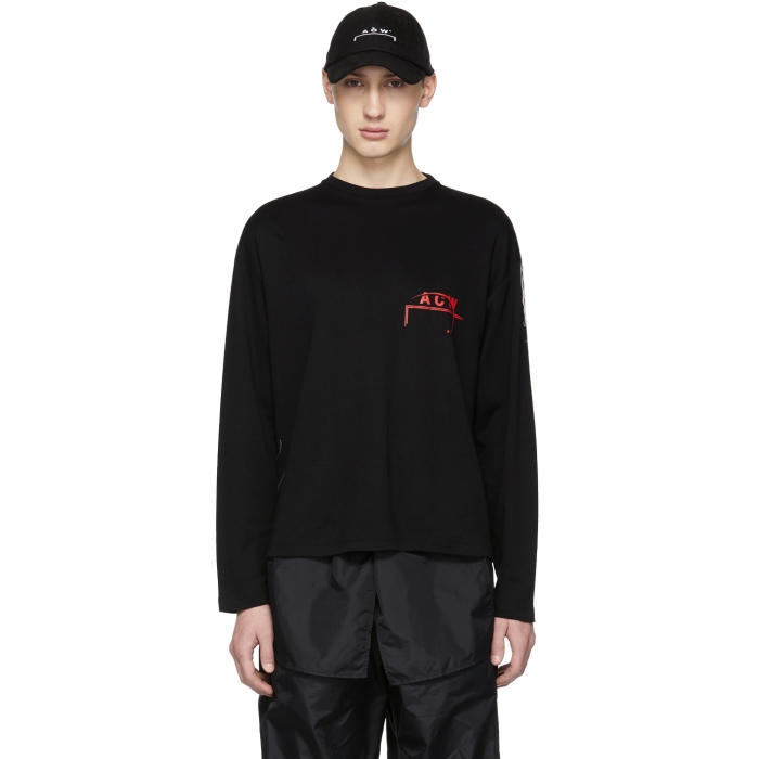 Photo: A-Cold-Wall* SSENSE Exclusive Black and Red Long Sleeve Recut Logo T-Shirt
