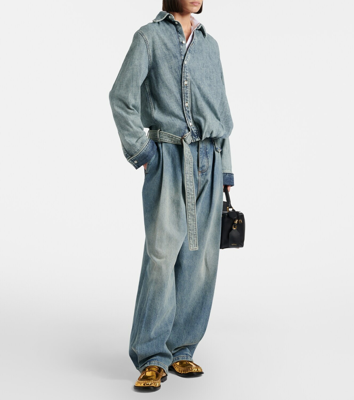 Loewe Draped belted denim shirt