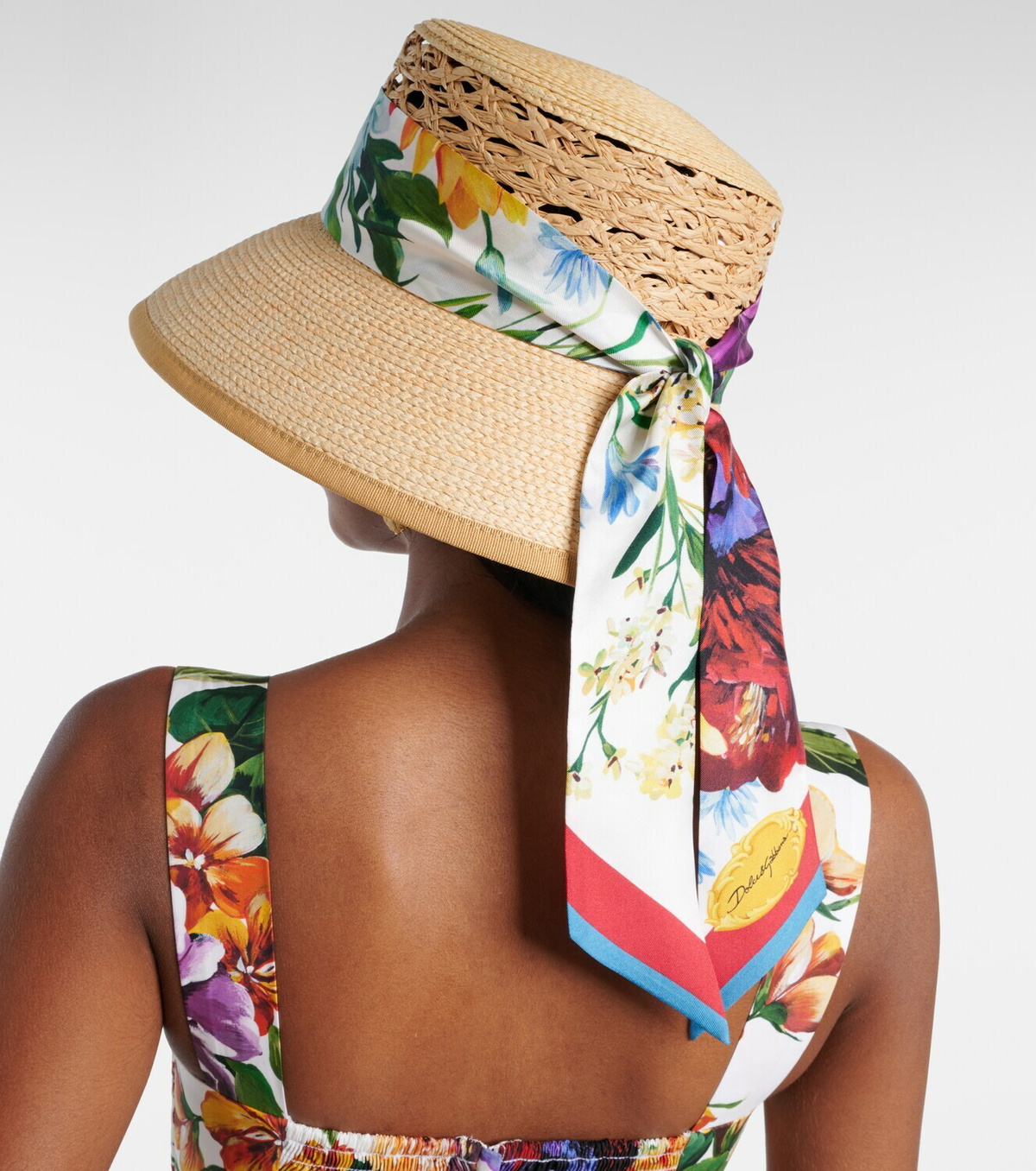 Dolce&Gabbana Scarf-detail raffia sun hat