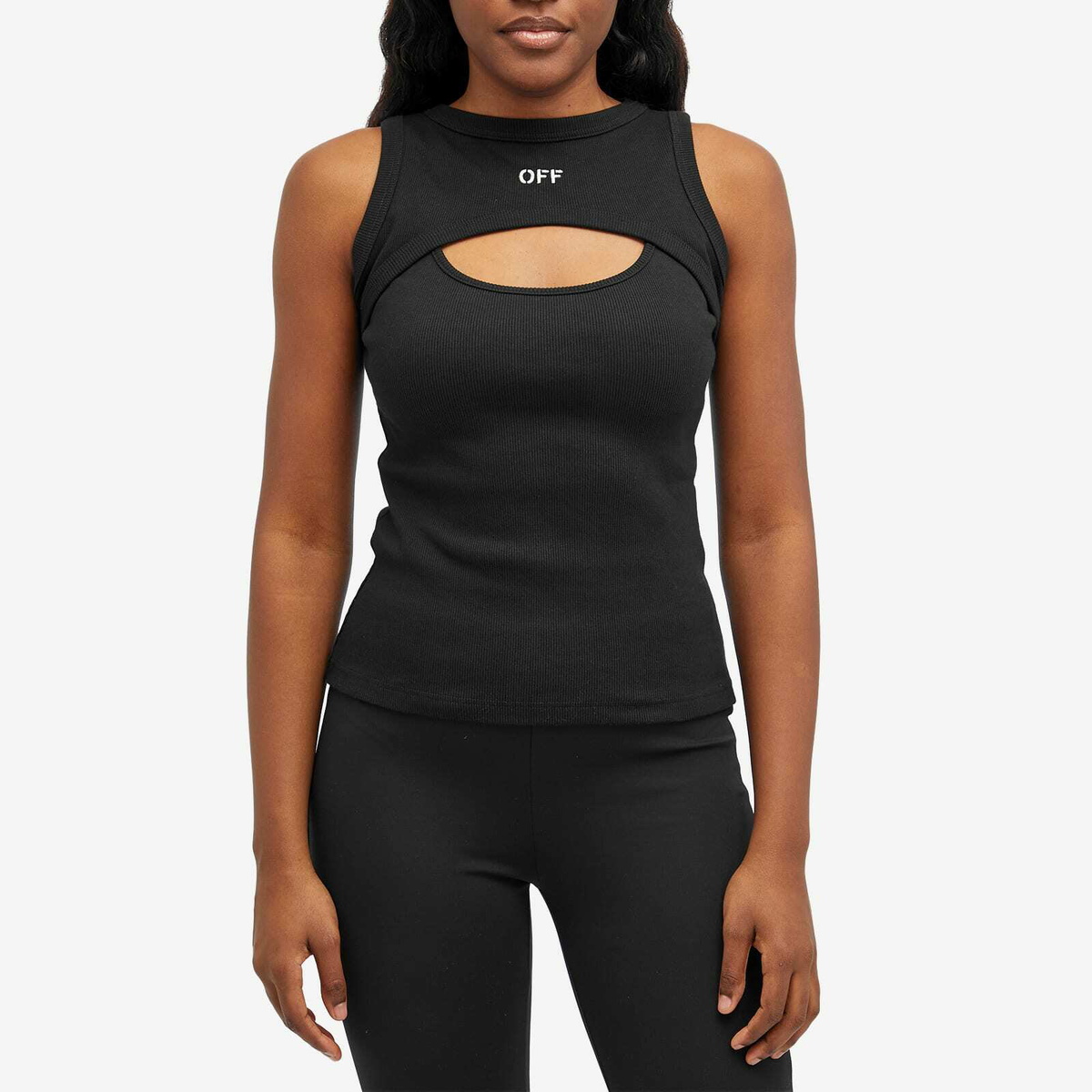 Off-White Women's Off Stamp Rib Row Top in Black