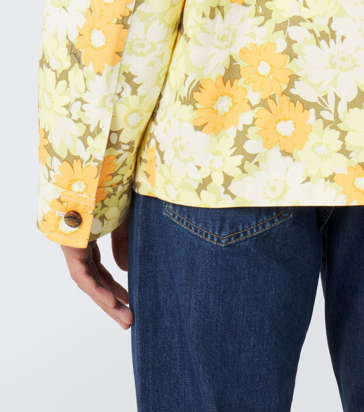 Valentino Corduroy-trimmed floral denim jacket