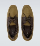 Prada Shuffle leather-trimmed canvas boat shoes