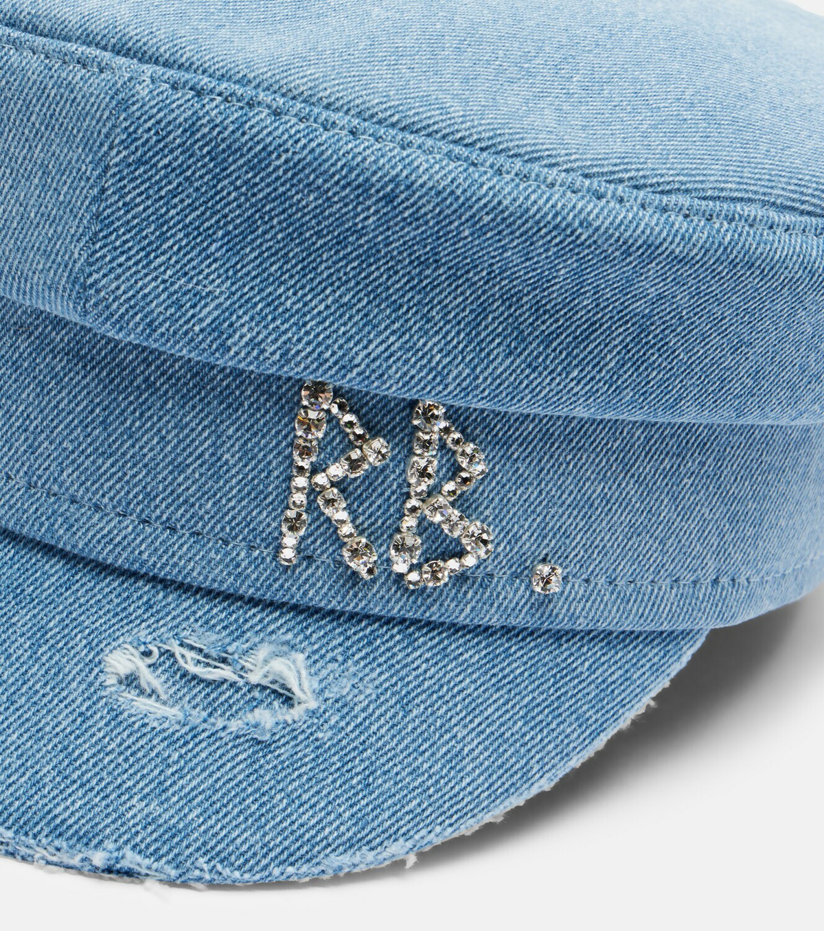 Ruslan Baginskiy Embellished distressed denim newsboy hat