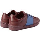 Valentino - Striped Leather Sneakers - Men - Burgundy