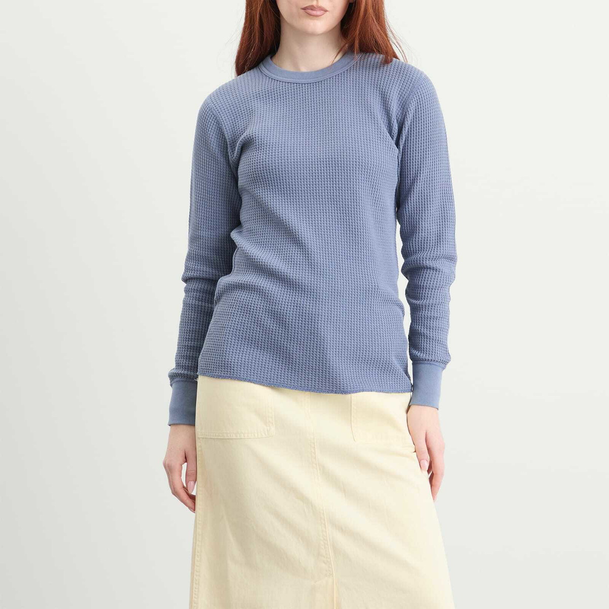 Beams Boy Women's Cotton Thermal Crew Long Sleeve T-Shirt in Blue 