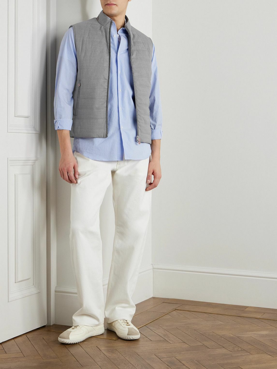 Kiton - Slim-Fit Suede-Trimmed Quilted Wool-Blend Gilet - Gray